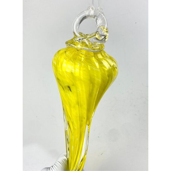 Art Yellow Glass Wave Twisted Cone Sculpture Modern Decor Curved Abstract MCM - Picture 4 of 10